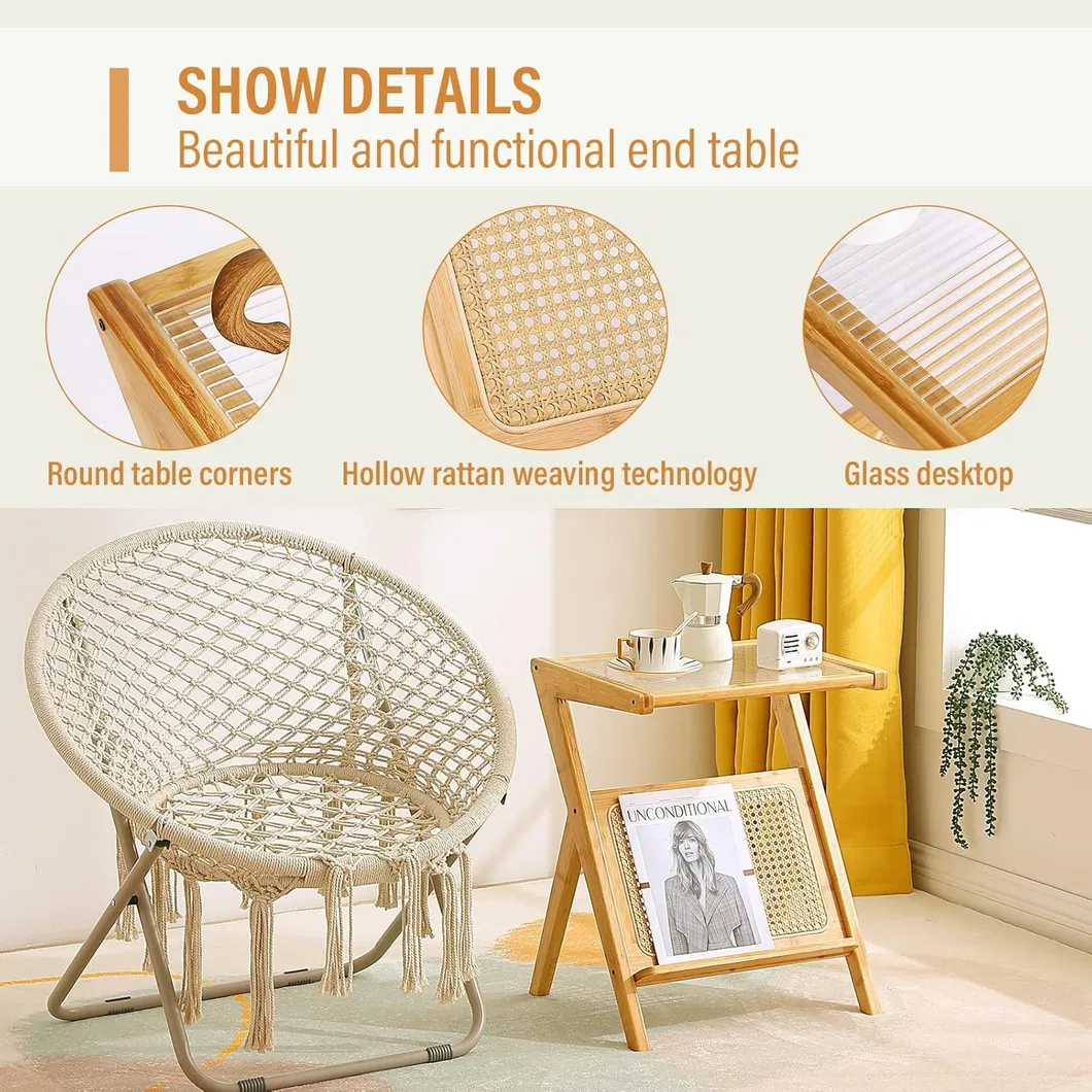 Mesa de cabeceira grande, mesa de armazenamento, mesa de café pequena, feitas de bambu para quarto e sala de estar