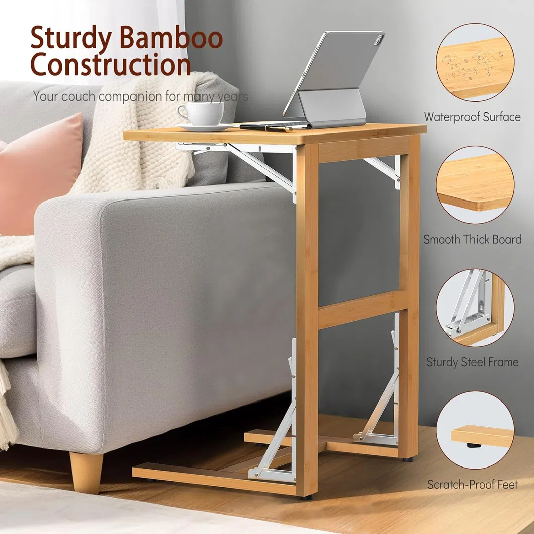 Mesa de Computador Portátil de Bambu para Sofá Lateral Mesa de Chá