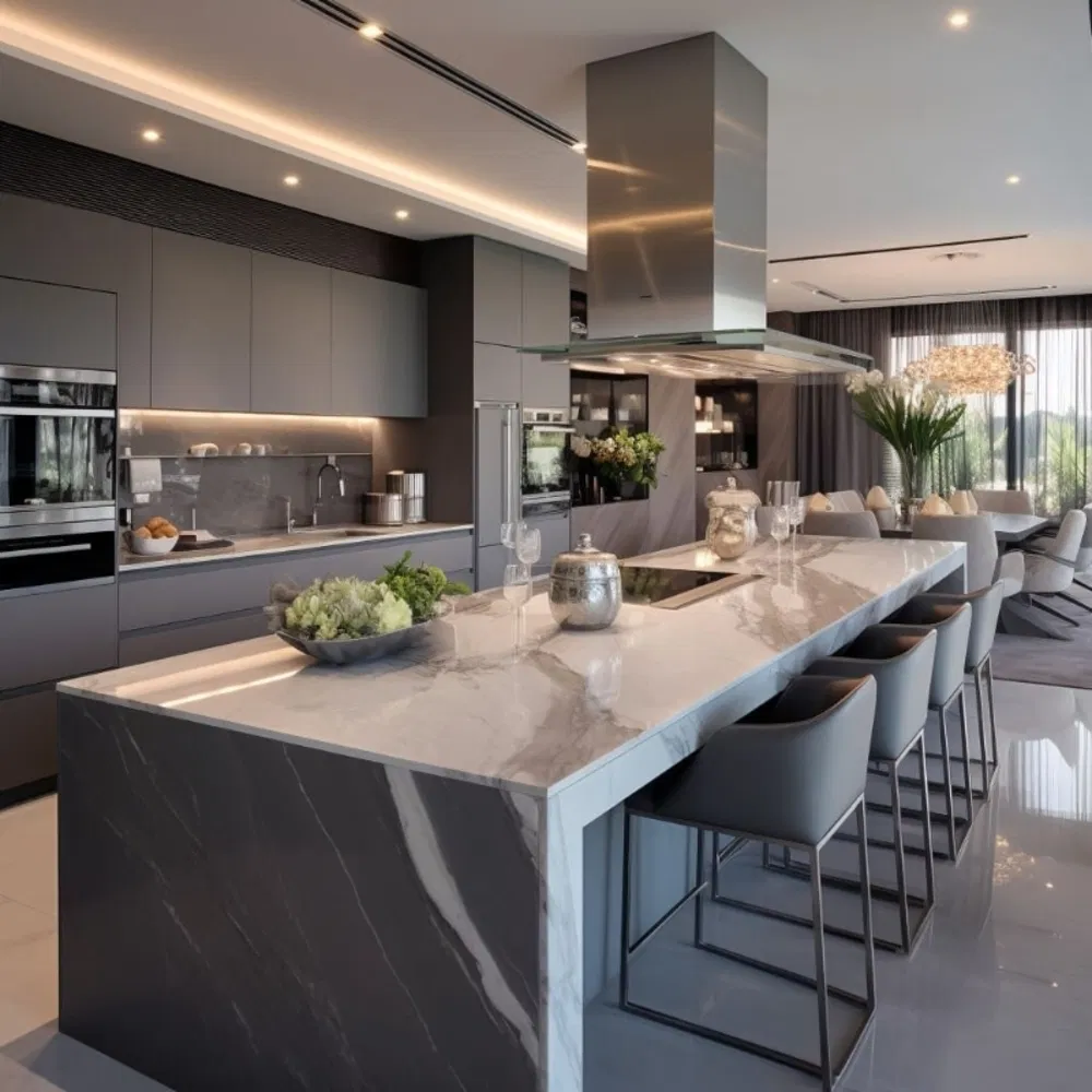 Conjunto Completo de Armários Personalizáveis e Soluções de Armazenamento Design de Cozinha de Ilha Luxuosa Armário Modular de Cozinha com Ilha para Uso em Vila ou Apartamento