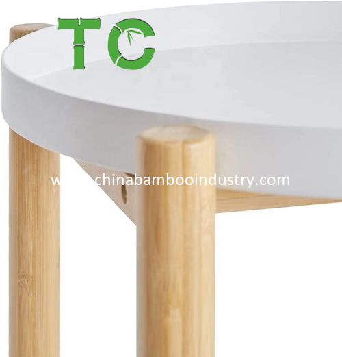 Mesa de Canto Redonda de Bambu Atacado com Cesta de Armazenamento Removível Mesa de Café Mesa Lateral Mesa de Sofá Mesa de Cama