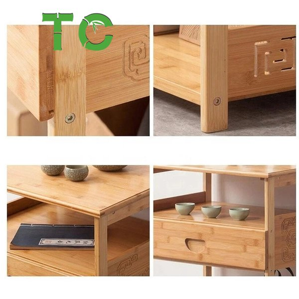 Mesa de Cabeceira Simples de Bambu com Gaveta e Prateleira de Armazenamento, Mesa de Café, Mesa Lateral de Sofá, Mesa de Canto para o Lar