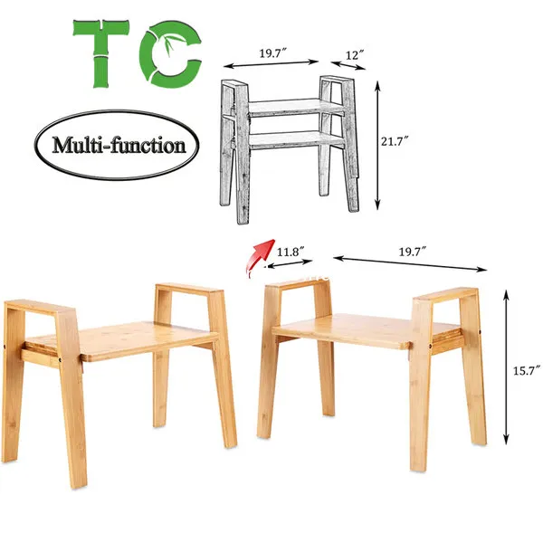 Mesa lateral empilhável multifuncional de bambu, mesa de cabeceira