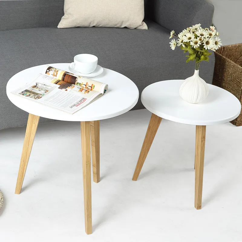 Mesa Lateral de Bambu com Pé para Sala de Estar Moderna e Simples
