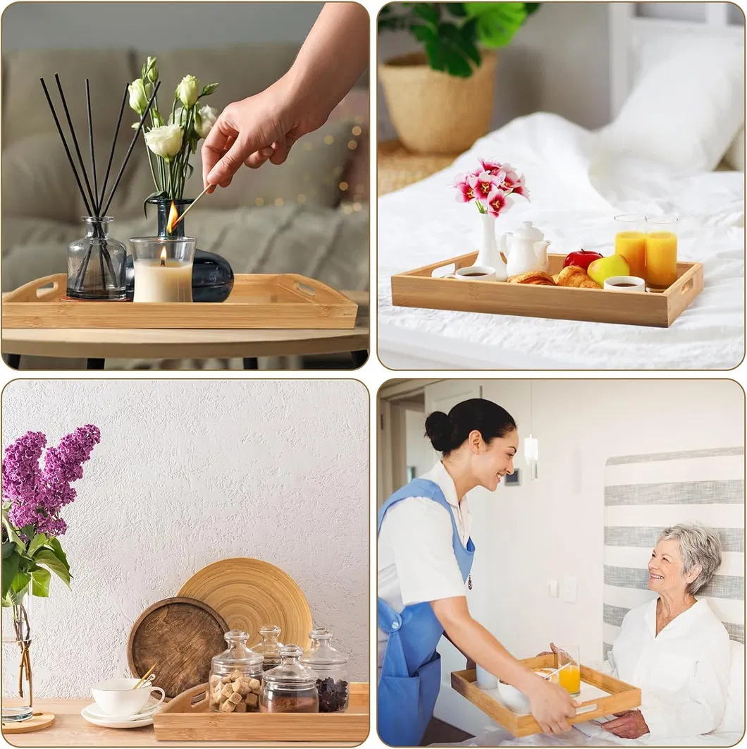 Bandeja de Bambu Multifuncional com Alças para Chá Café Mesa Cozinha Decorativa Cama