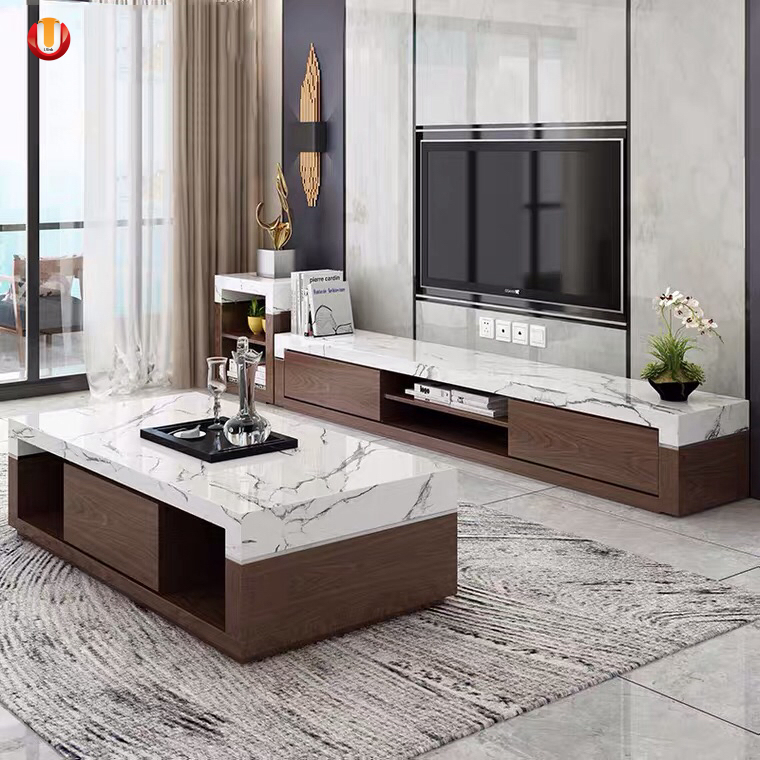 Móveis de Sala de Estar em Madeira Moderna, Mesa Lateral, Suporte para TV, Mesa de Café