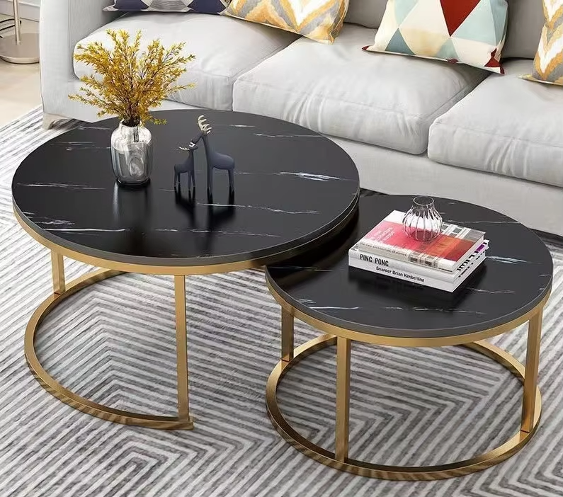 Móveis de Sala de Estar de Luxo Moderno Mesa de Café Redonda Personalizada em Madeira Nórdica com Estrutura de Metal Durável Fácil de Limpar para Uso Doméstico