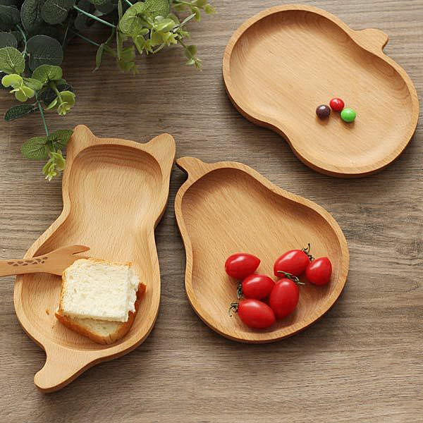 Prato de Jantar Natural Ecológico para Crianças, Bandeja de Madeira, Prato de Desenho Animado para Crianças