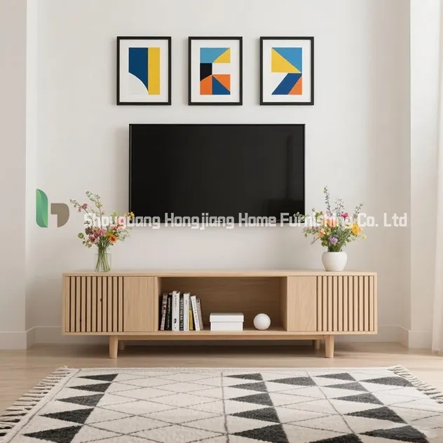Suporte de TV moderno minimalista branco com compartimentos