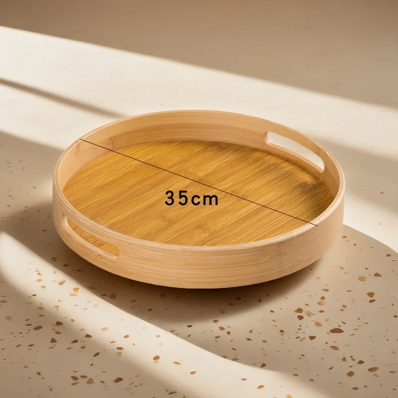 Bandeja Circular de Bambu Multiuso para Restaurante, Jantar em Casa e Serviço de Chá