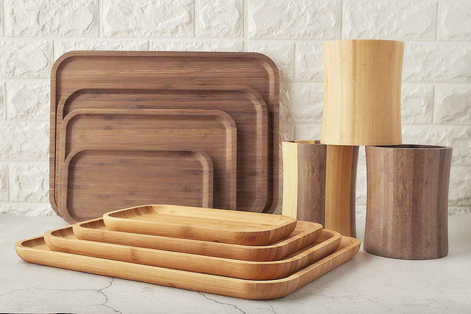 Bandeja dobrável de bambu portátil para servir café, lanche e chá na mesa de jantar