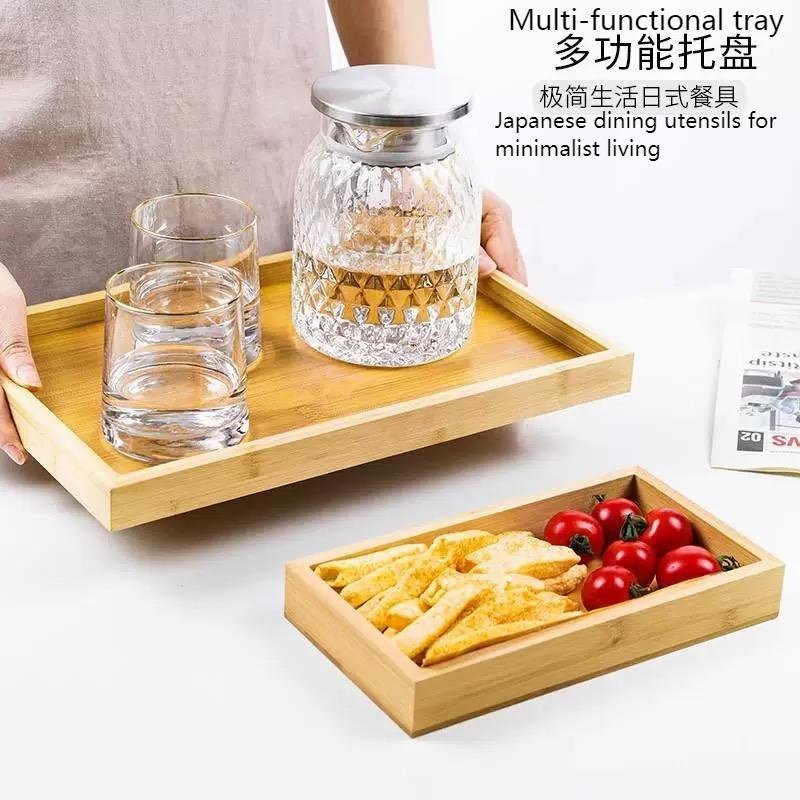 Prato de Jantar Retangular Estilo Doméstico para Hotel e Restaurante Conjunto de Chá de Madeira de Bambu Copo de Água Bandeja de Propaganda para Fotos