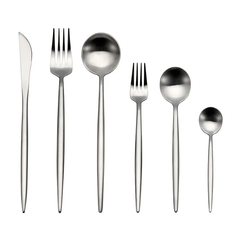 Melhor Vendedor Faca de Carne Dourada Garfo Colher Cabo Redondo Utensílios de Aço Inoxidável
