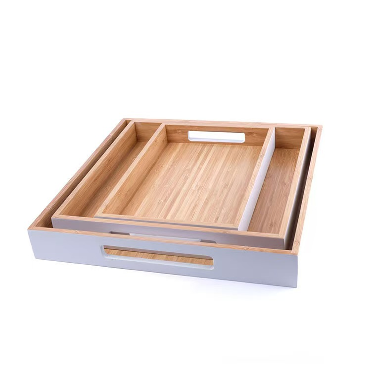 Bandeja de bambu estilo japonês com alças para xícaras, uso em hotéis e restaurantes, bandejas retangulares para servir, utensílios de cozinha, bandeja de madeira de bambu para casa