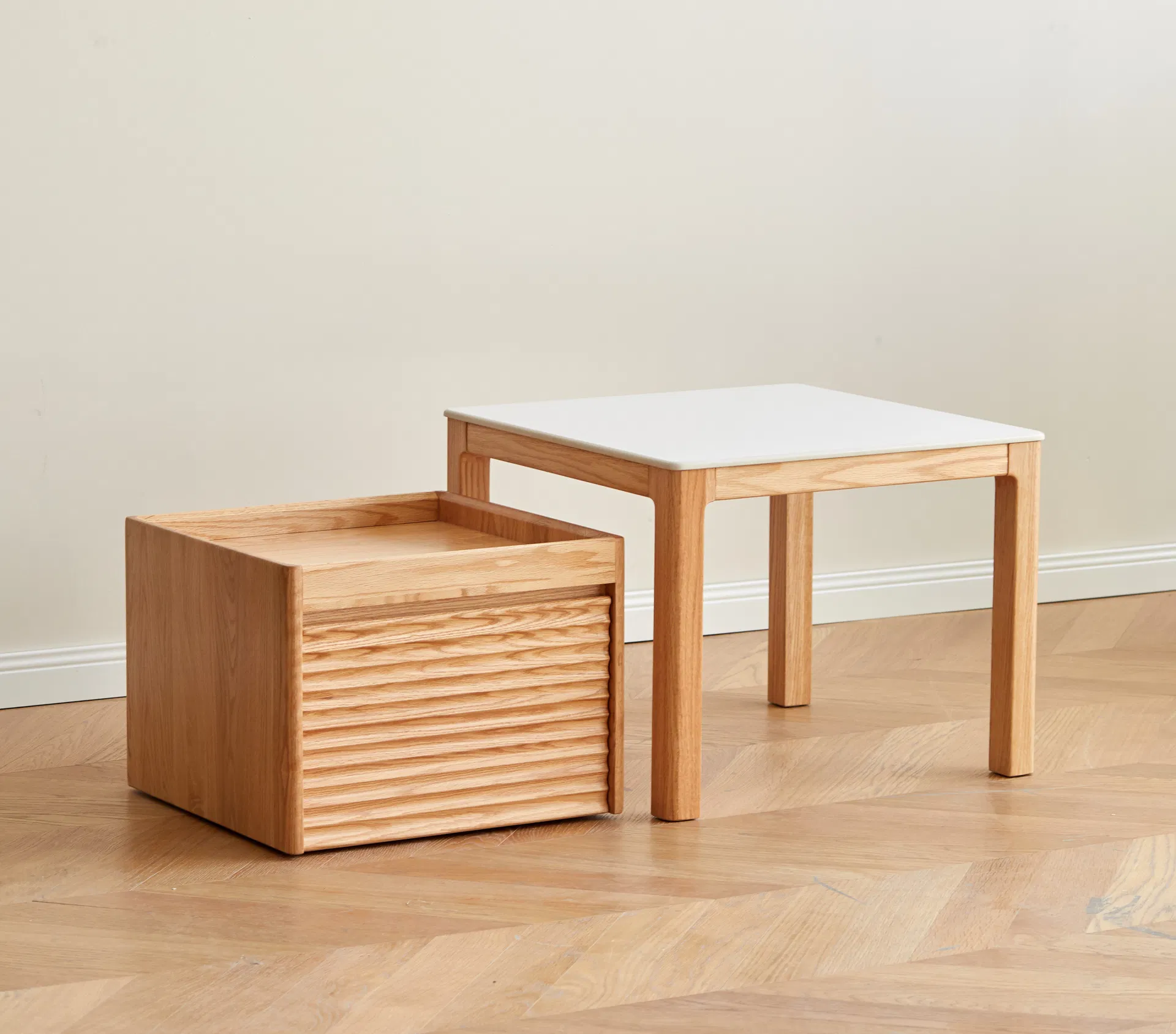 Mesa de Café Sólida de Madeira Industrial Rústica com Armazenamento Secreto