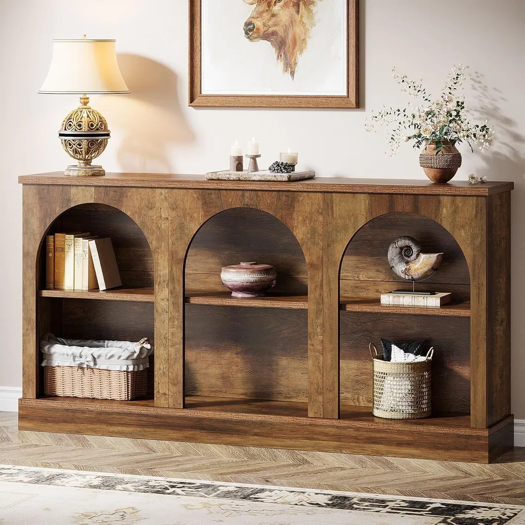 Mesa Console de Estilo Campestre, 63-Inch Mesa de Entrada Longa com 3-Tier Armazenamento