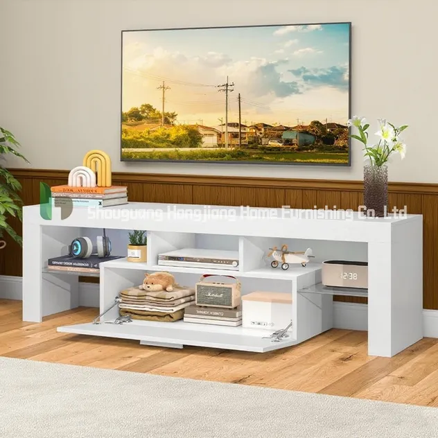 Móvel de TV em madeira branca estilo moderno minimalista