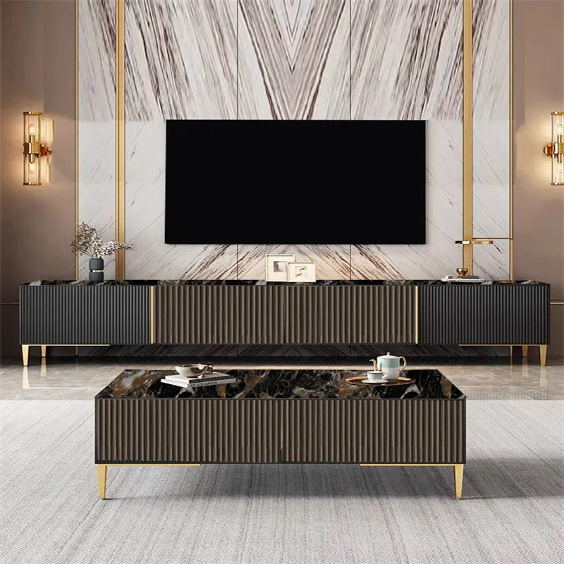 Móvel de TV de Madeira e Mesa de Café para Sala de Estar Estilosa