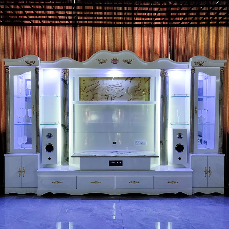 Armário de TV moderno de madeira montado na parede, móvel console para sala de estar, exibição em vidro, suporte para TV de madeira sólida