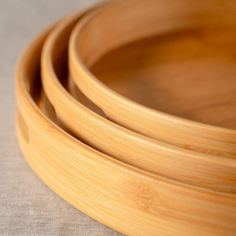 Bandeja Circular de Bambu Multiuso para Restaurante, Jantar em Casa e Serviço de Chá