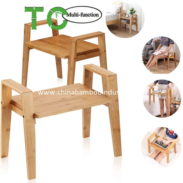 Mesa lateral empilhável multifuncional de bambu, mesa de cabeceira