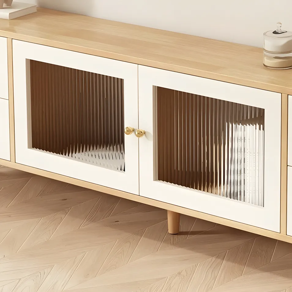 Aparador de TV Branco de Tamanho Pequeno com Portas de Vidro para Móveis de Apartamento