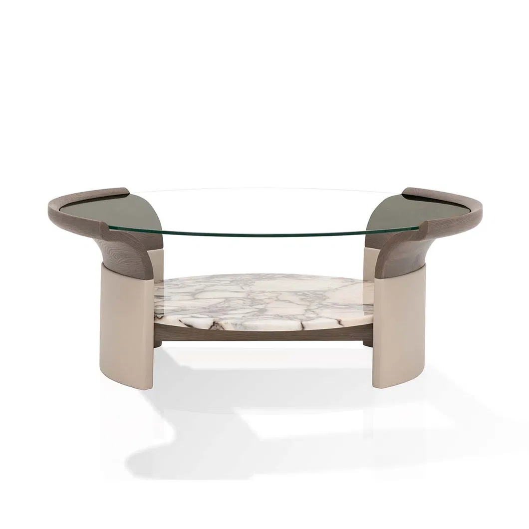 Mesa de Café de Luxo Moderno em Madeira Sólida com Topo de Vidro Designer em Alta Venda
