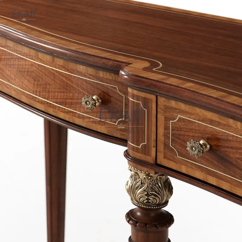 Mesa de Consola de Madeira Sólida Clássica para Entrada com Armazenamento e Design Intricado