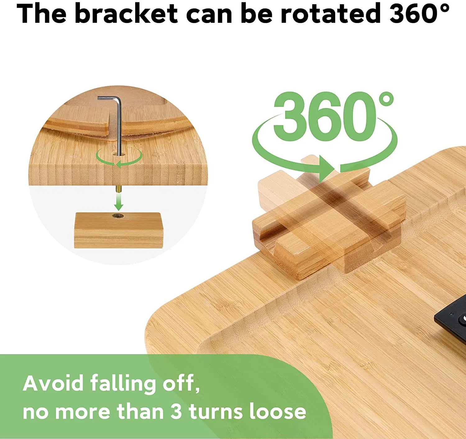 Mesa de bandeja de bambu para sofá, mesa lateral para sofás largos, bandeja dobrável para sofá com suporte rotativo para telefone, mesa de apoio para comer, bebidas e lanches