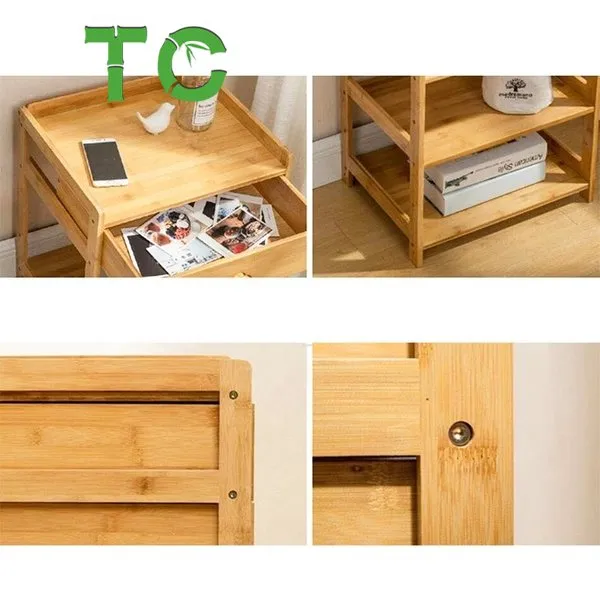Mesa de Cabeceira de Bambu Armário de Armazenamento Mesa de Final de Sala de Estar Armário de Armazenamento Criado-Mudo de Bambu