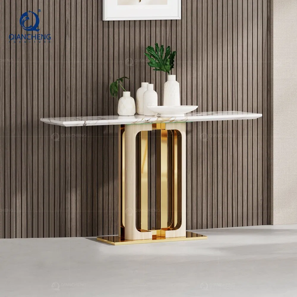 Mesa de Consola Contemporânea em Aço Inoxidável e Madeira com Longo Corredor de Design Italiano