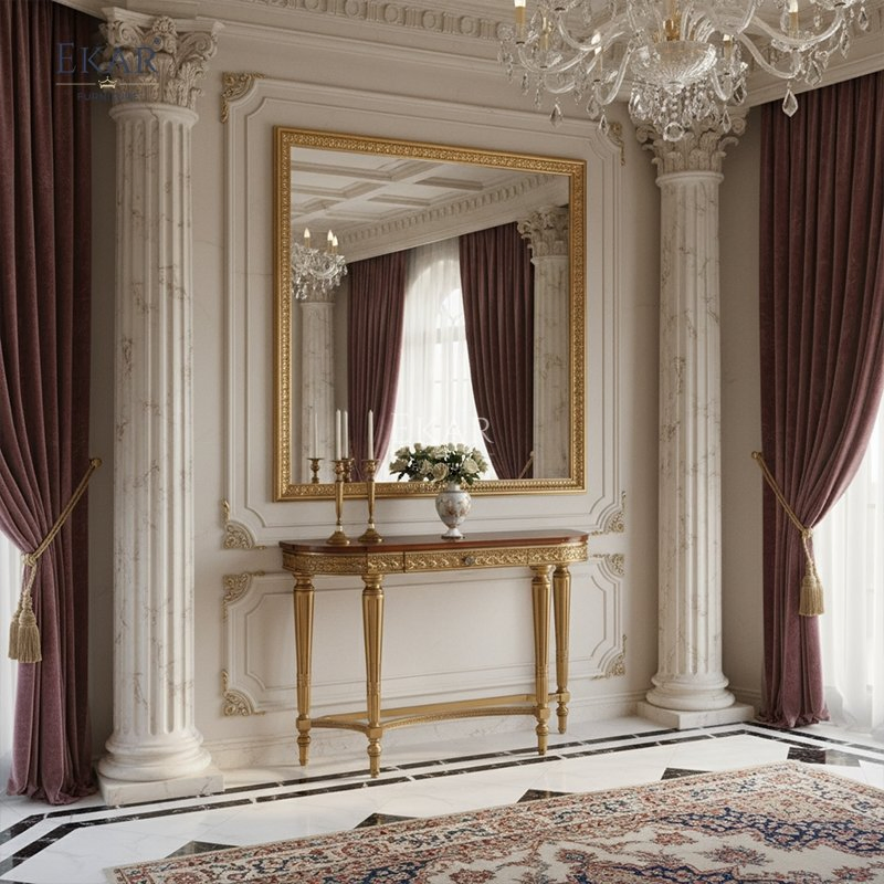 Mesa Console de Madeira Dourada Ekar Furniture Sovereign Heritage - Decoração Clássica de Luxo para Entrada