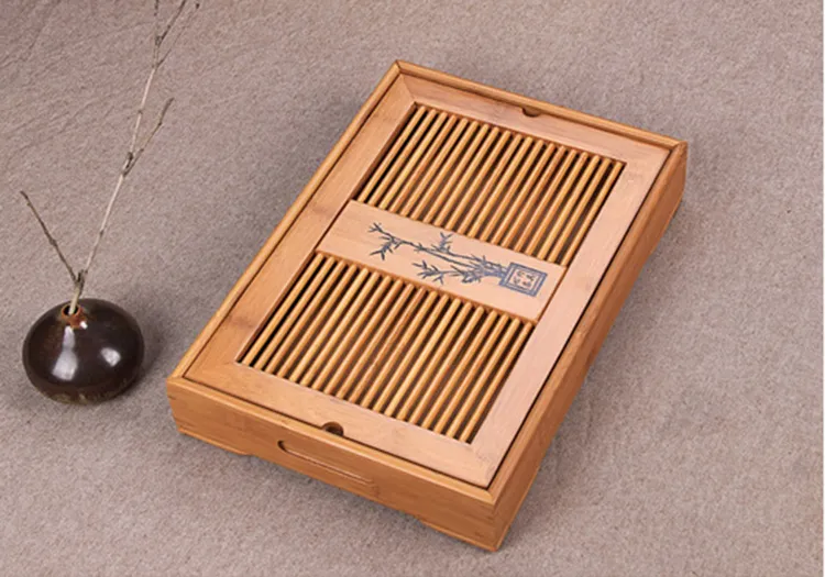 Placa de Chá Kung Fu de Madeira Natural para Mesa de Casa por Atacado da China, Bandeja de Servir Chá de Bambu