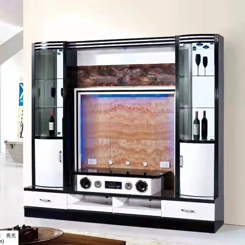 Armário de TV moderno de madeira montado na parede, móvel console para sala de estar, exibição em vidro, suporte para TV de madeira sólida