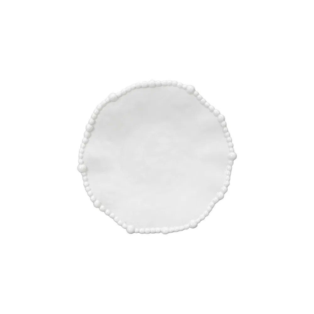 Conjunto de Louça de Cerâmica Branca com Borda de Pérolas Luxuosa 24PCS Pratos e Tigelas de Porcelana em Forma Orgânica, Utensílios de Mesa Irregulares para Casamento
