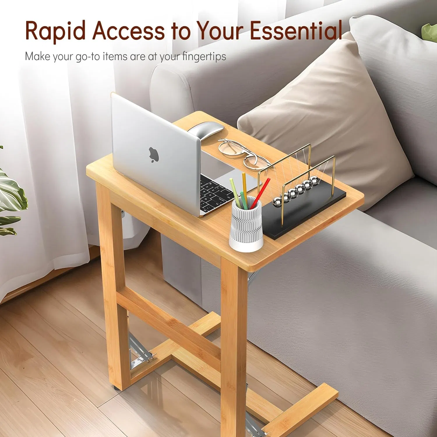 Mesa de Computador Portátil de Bambu para Sofá Lateral Mesa de Chá