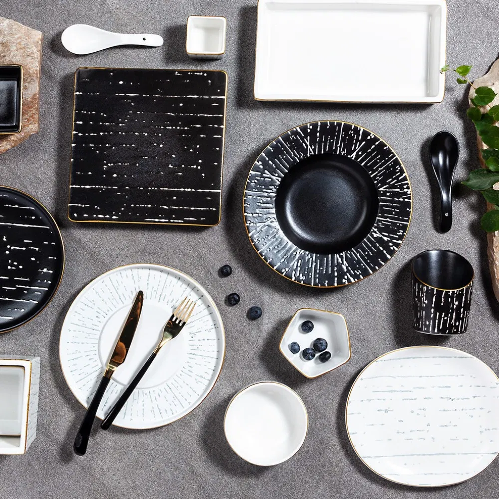 12-Piece Conjunto de Louça de Cerâmica com Padrão de Pedra e Design Moderno de Alta Qualidade