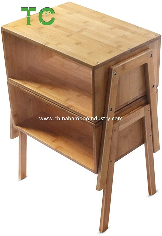 Mesa Lateral Empilhável de Bambu Natural para Atacado, Mesa de Cabeceira, Mesa de Sala de Estar, Criado-Mudo