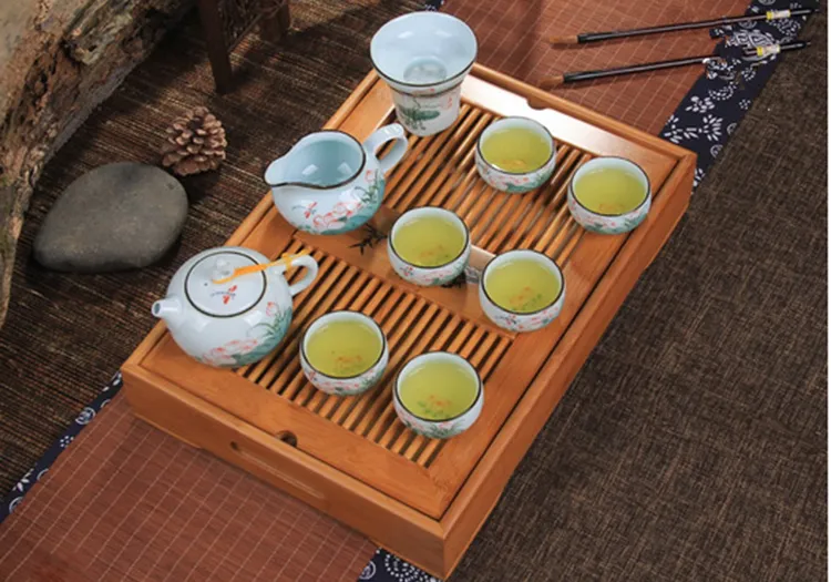 Placa de Chá Kung Fu de Madeira Natural para Mesa de Casa por Atacado da China, Bandeja de Servir Chá de Bambu