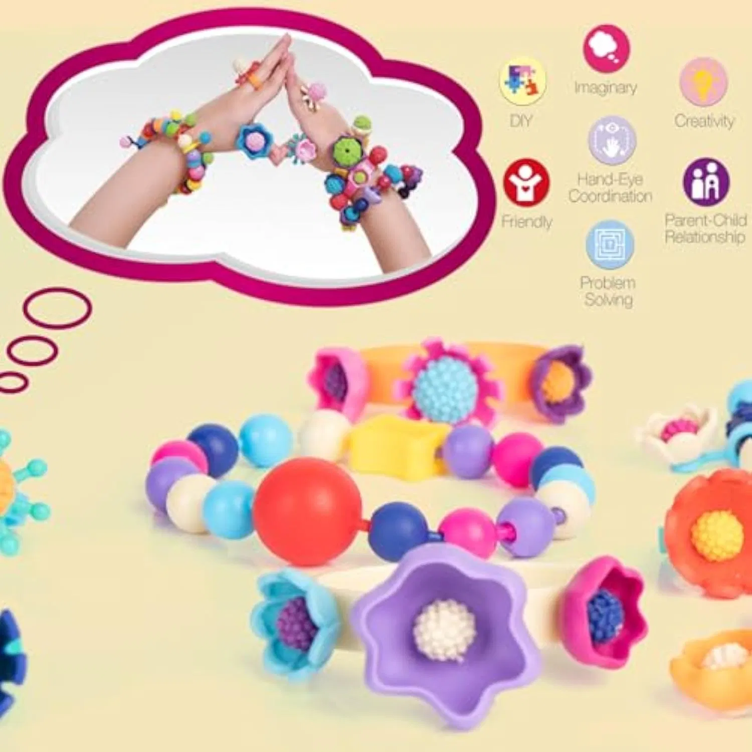 Jewelry Making Kit - Arts and Crafts for Girls 3-7 Years Old, Snap Beads Toys - Necklace, Bracelet, Ring Creative DIY Set