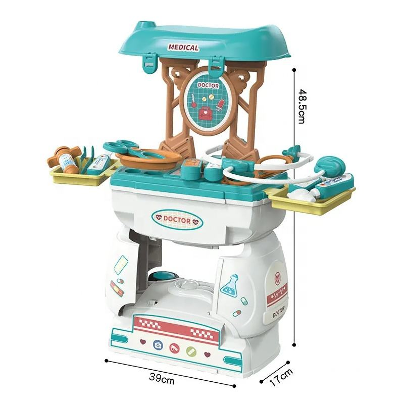 24PCS Kids Pretend Play 2 in 1 Cartoon Medicine Box Hospital Ambulance Suitcase Doctor Toys