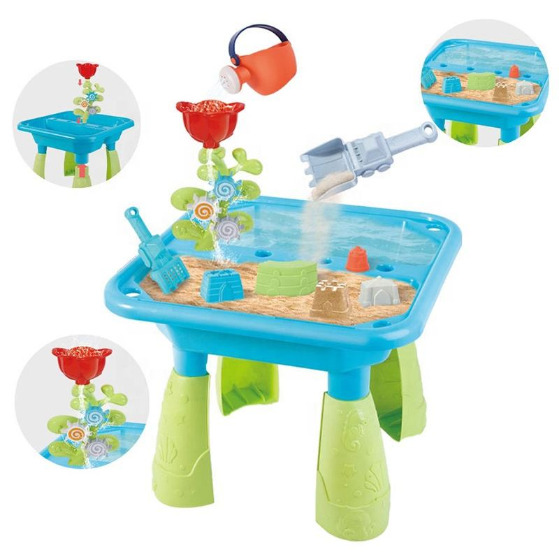 Samtoy 14PCS Plastic Kids Summer Outdoor Beach Toys Sand Activity Table Water Play Table with Windmilland Molds Summer Toy Plastic Toy