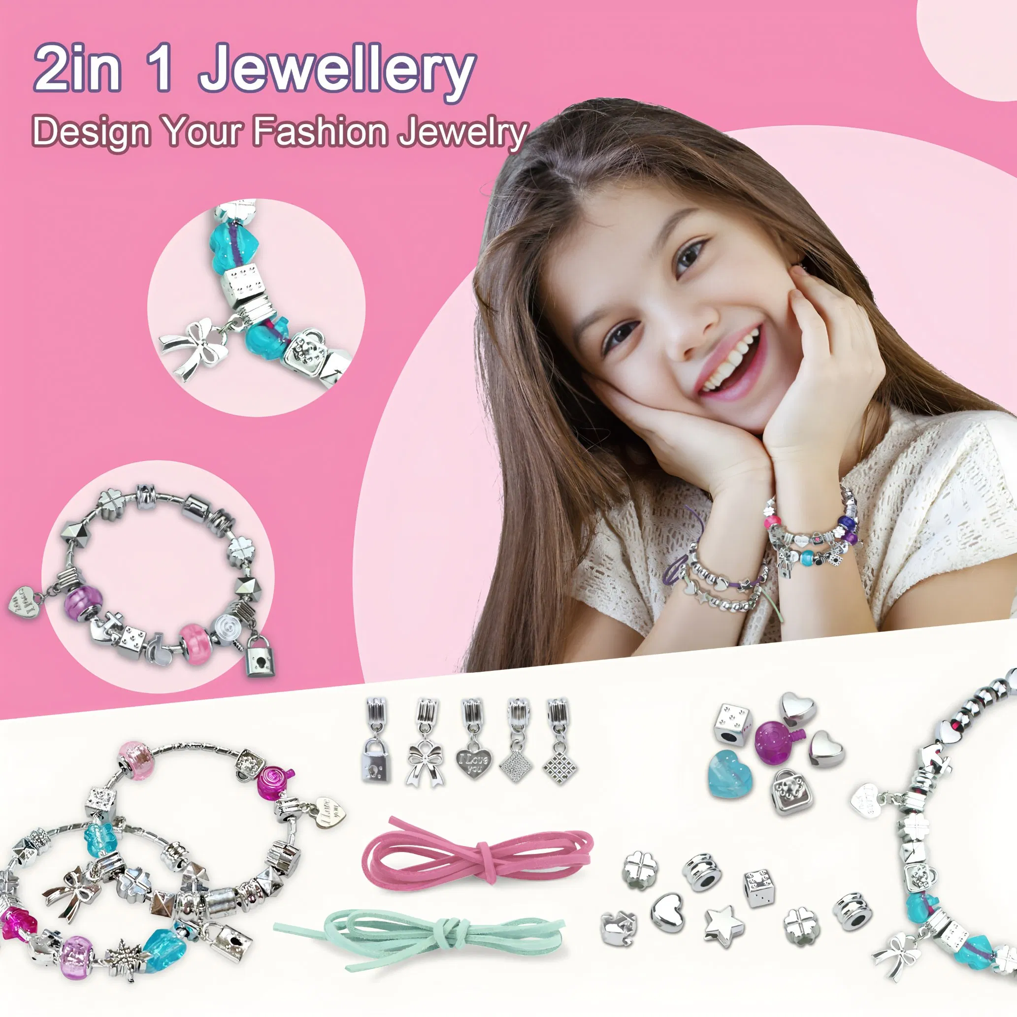 Wholesale Creative Bracelet-Making Set with Charm Pendants DIY Playful Charm &amp; Jewelry Kit, Tweens &amp; Girls, Arts &amp; Crafts Set Toys