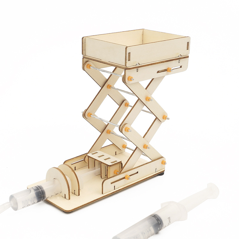 DIY Wooden Hydraulic Elevator Platform Children Handmade Building Model Toys Stem Fun Science Experiment Kit for Kids Gift