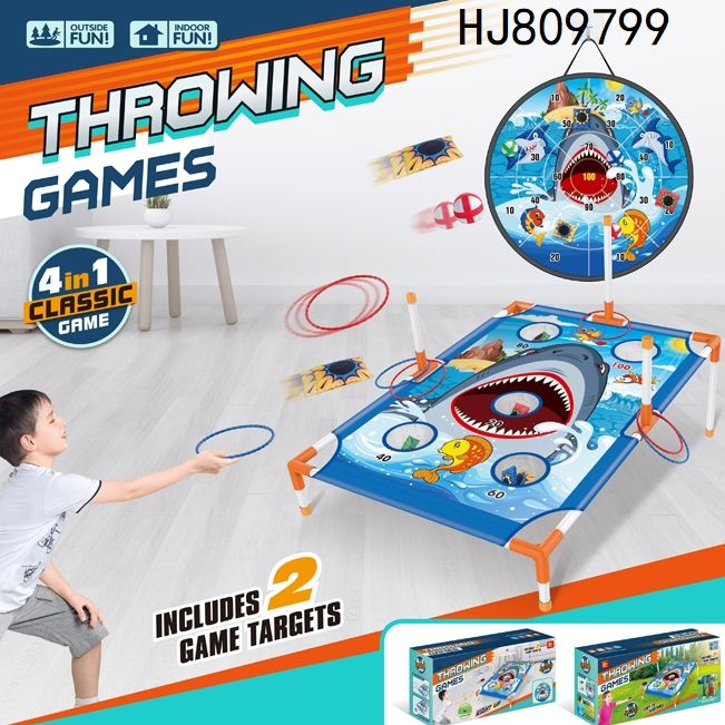 4 in 1 Kids Playing Cornhole Flying Disc Throwing Game Toys Indoor Outdoor Ring Toss Game Set Throwing Target Stand Portable Sport Toys