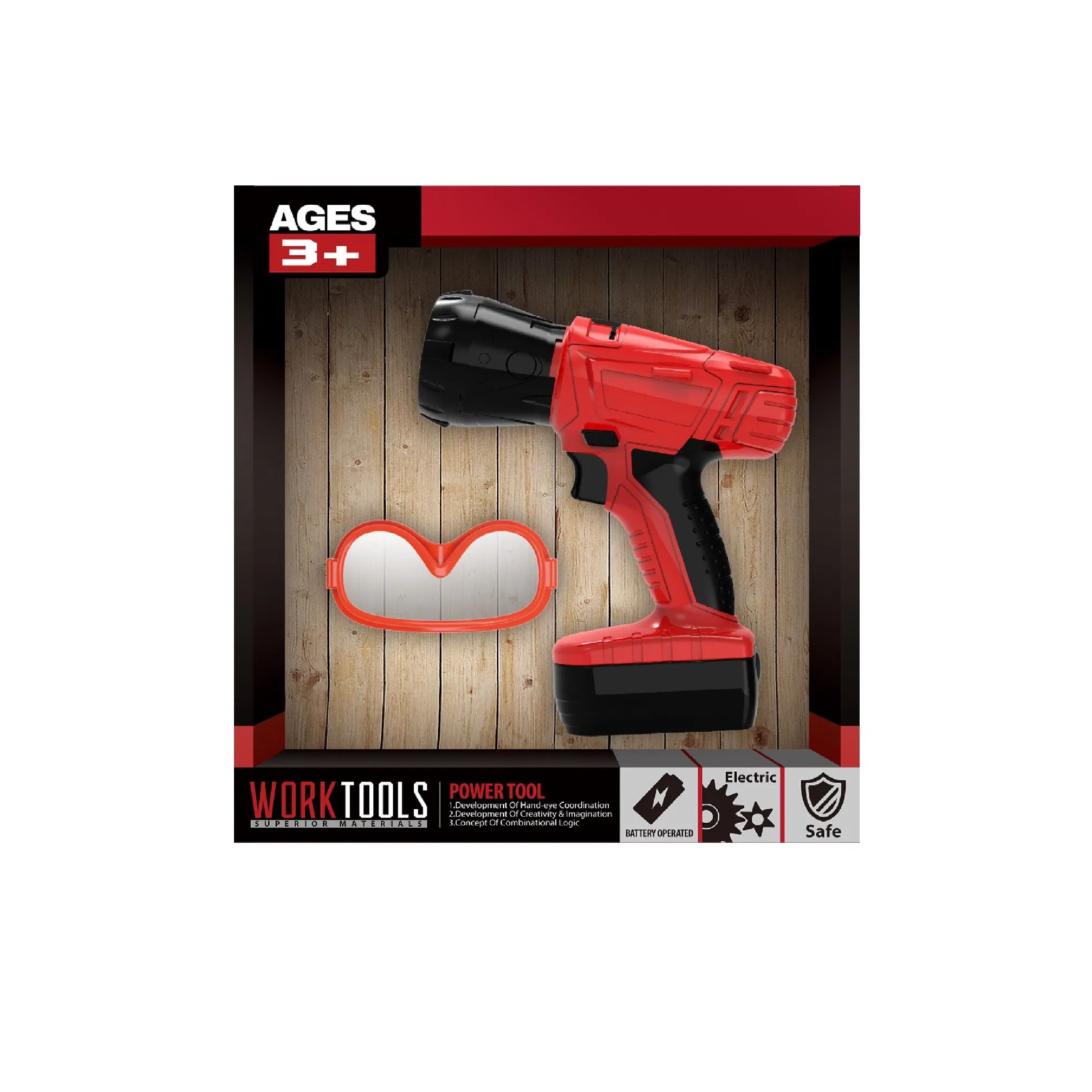 Simulation Power Tool Protective Goggles Set Electric Torch Flashlight Box Safety Glasses Set Tool Table Toy Pretend Play House Play Toys