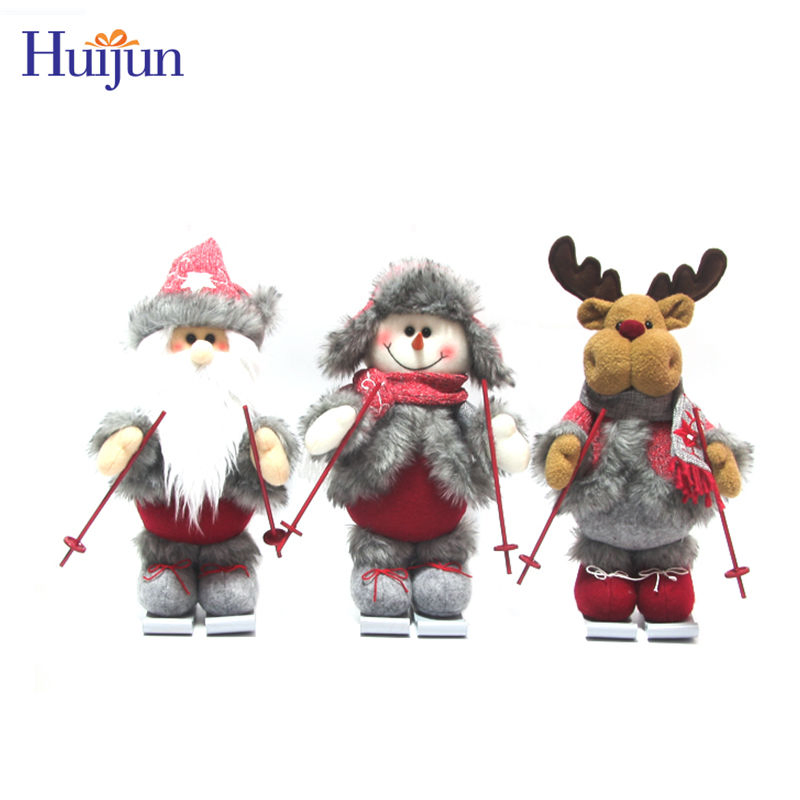 Wholesale Set of 3 Sleigh Santa Claus Navidad Stuffed Christmas Plush Snowman Reindeer Standing Doll for Xmas Holiday Home Decor