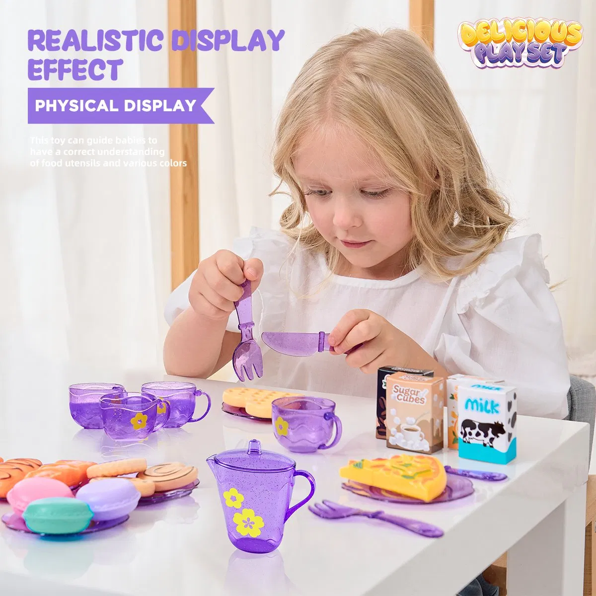 Educational Colorful Play Food &amp; Utensils for Early Childhood Development Kids 25PCS Pretend Play Toys Afternoon Tea Tableware Set