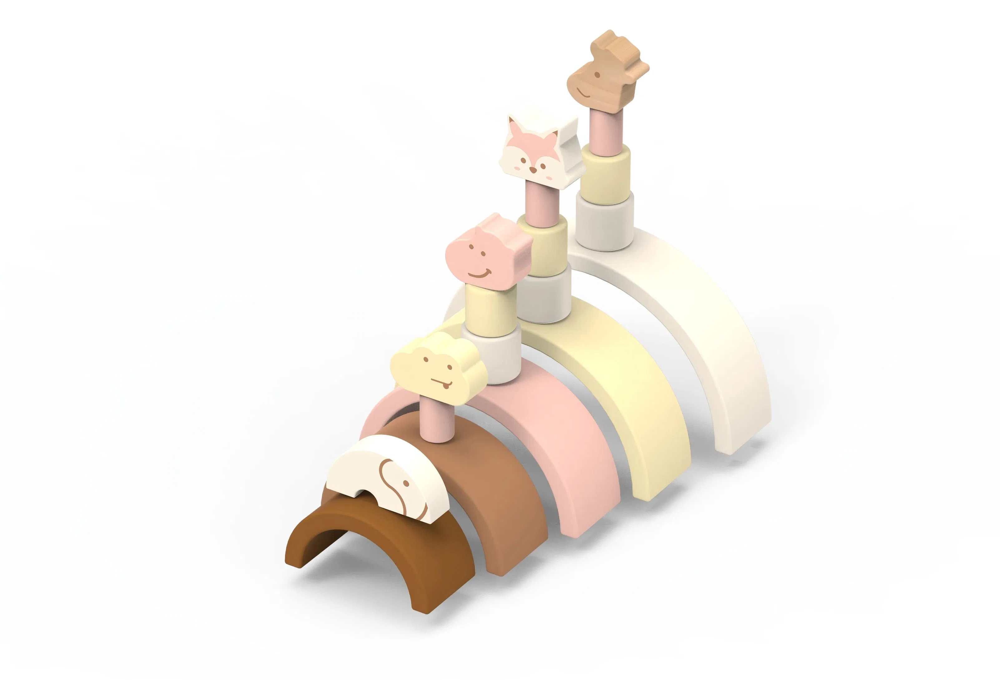 Woden Educational Intellectual Montessori Wholesale Baby Kids Children DIY Puzzle Toys Rainbow Bridge Set Tower Toy