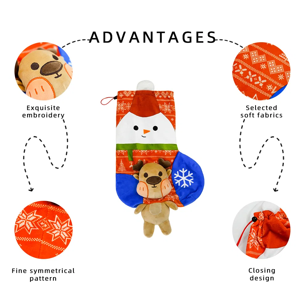 Customized Plush Pouch Bags Christmas Decorative Socks Stuffed Elk for Holiday Gift Bags Pendants