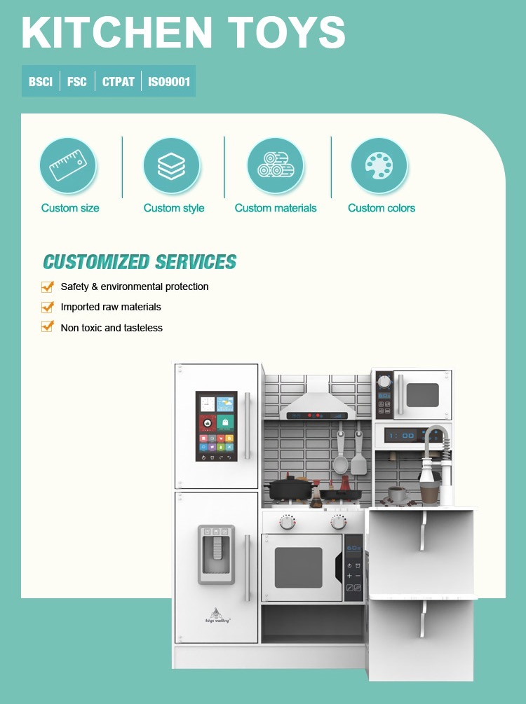 Corner Play Kitchen Wooden Playset Toy with Lights and Sounds